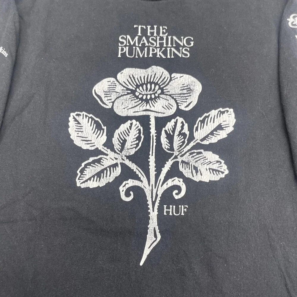 HUF The Smashing Pumpkins Shirt Mens M Black Floral Graphic Long Sleeve Band - Picture 4 of 8